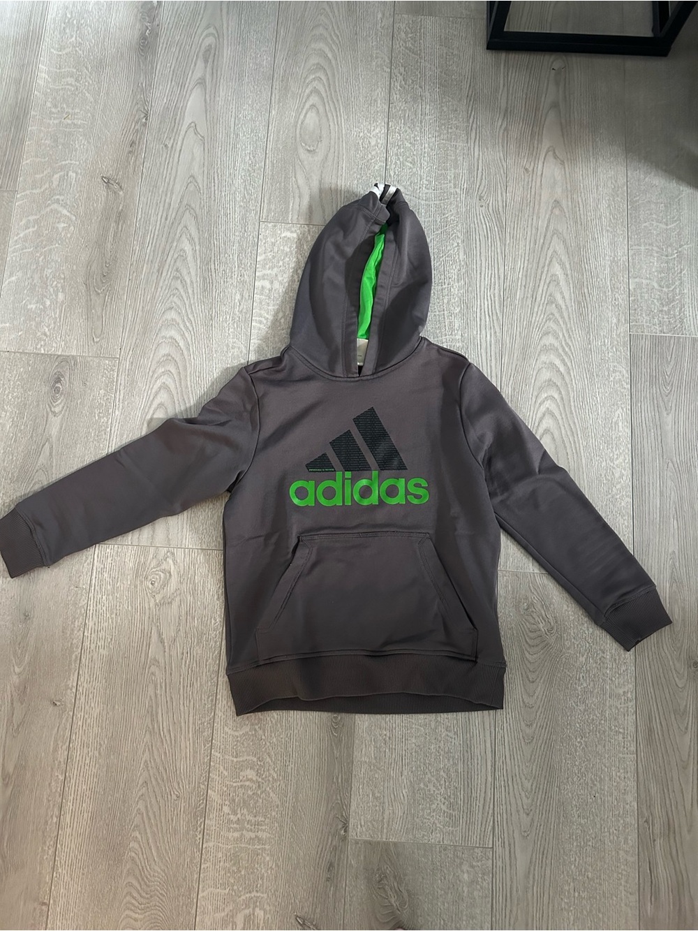 adidas Gray Pullover Hoodie with Neon Green Logo